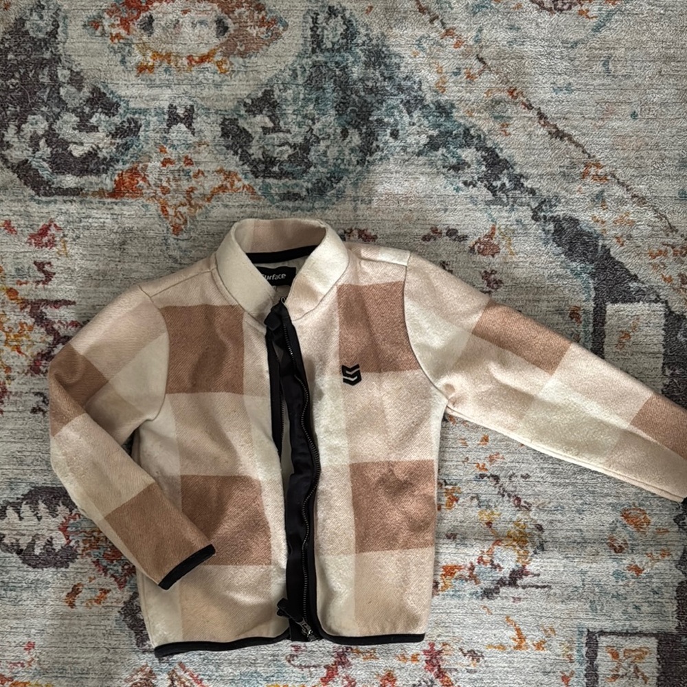 Kids Checkered Jacket - Beige and Brown